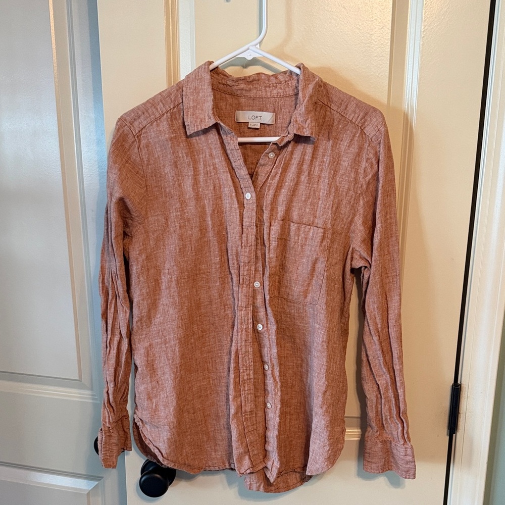 LOFT 100% Linen Button Down Shirt